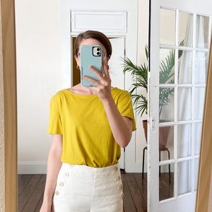Loft cotton blend top in chartreuse